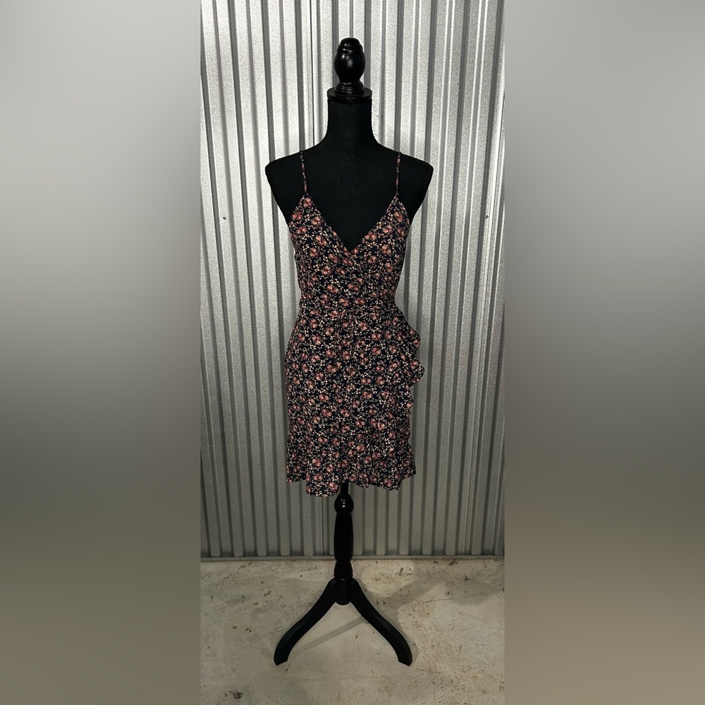 Women’s Free People Blue Red Polyester Floral Wrap Sleeveless Midi Dress Small